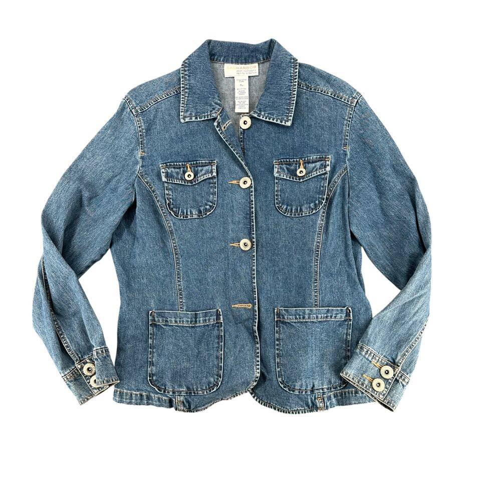 Vintage Y2K Women's Denim Jean Jacket Blazer Style Buttons Sag Harbor Petite L